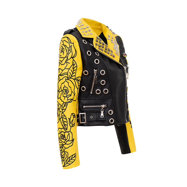 Personalized Graffiti Print Motorcycle Leather Jacket - WOMONA.COM