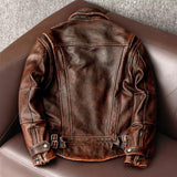 Men's Fashionable Vintage Distressed Cowhide Leather Jacket - WOMONA.COM