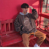 Striped hooded sweater men - WOMONA.COM