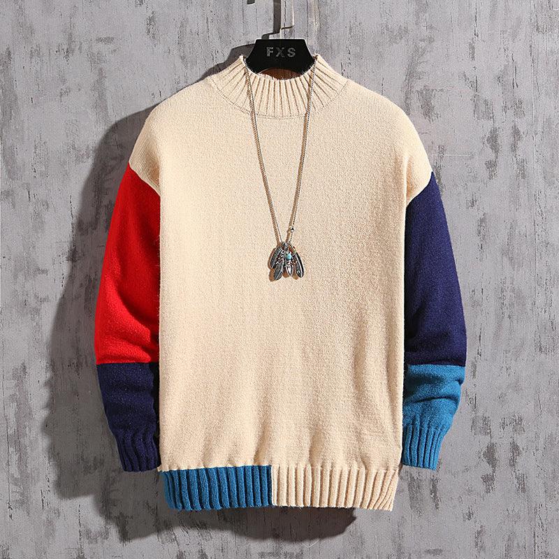 Fashion Color Block  Men's Plus Size Sweater - WOMONA.COM