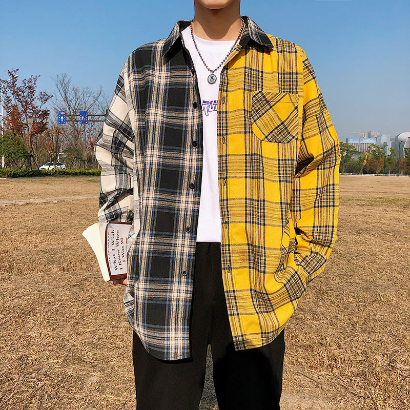 Men's cotton-blend colorblock plaid shirt