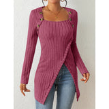 Woman Square-neck Off-shoulder Slit Sweater - WOMONA.COM