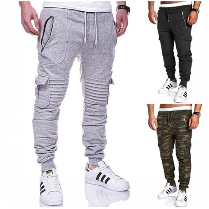 Sports Pants Striped Pleated Casual Men - WOMONA.COM