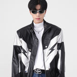 Men's Stand Collar Shoulder Pad Leather Coat - WOMONA.COM