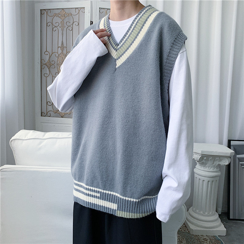 Knitted Vest Men's Trendy V Neck Sweater - WOMONA.COM