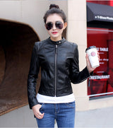 Korean women's skinny motorcycle leather jacket - WOMONA.COM