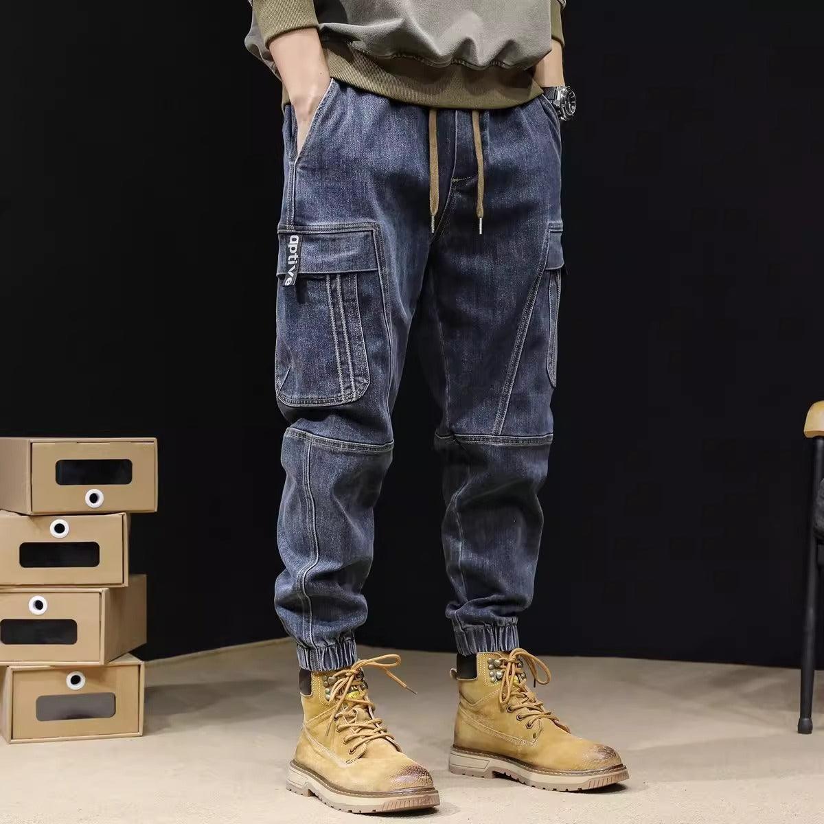 Men's Loose Retro Elastic Waist Jeans - WOMONA.COM