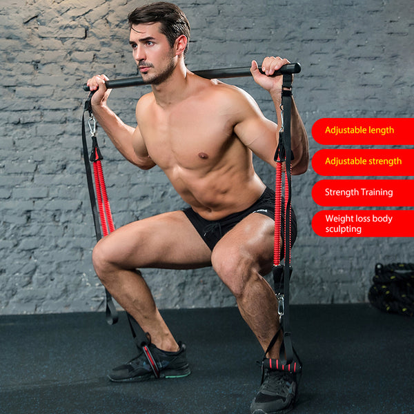 Body Workout Trainer Bar with Resistance Bands Rubber Buckles - WOMONA.COM