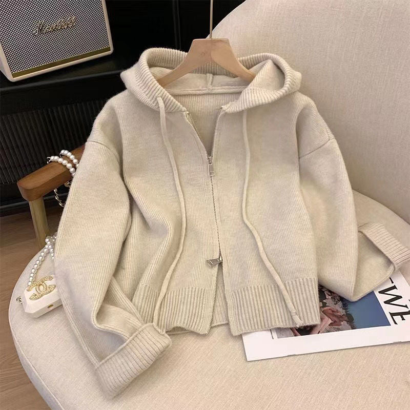 Women's Apricot Knit Zip-Front Cardigan, Apricot - product view 9