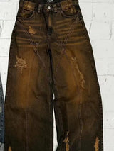 American High Street Straight Yellow Mud Dyed Jeans - WOMONA.COM