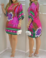 Women's Round-neck Tropical Printing Half-sleeved Casual Dress - WOMONA.COM