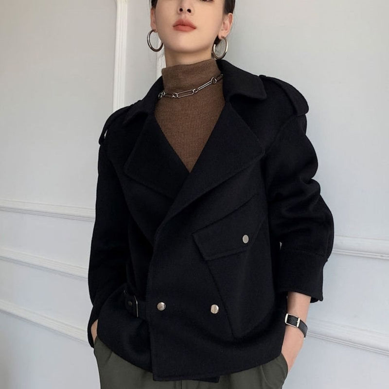 Korean Style Double-faced Woolen Goods Cashmere Coat - WOMONA.COM