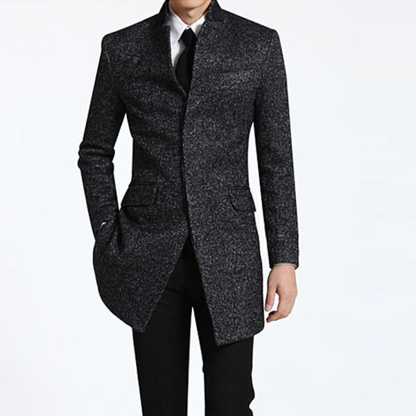 Business Casual Men's Woolen Single Breasted Coat - WOMONA.COM