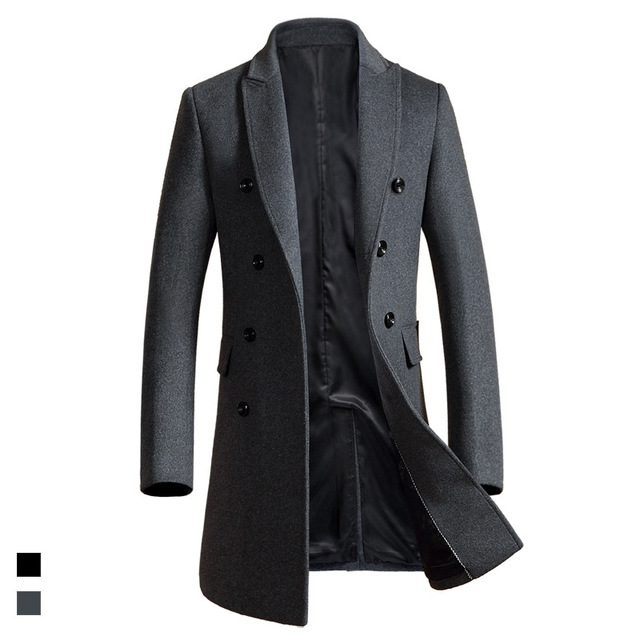 Men's woolen coat slim fit trench coat - WOMONA.COM