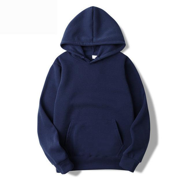 Men's Long Sleeve Pullover Hoodie in Navy Blue - WOMONA