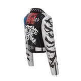 Graffiti Print Coat Short Coat Slim Leather Motorcycle Leather Jacket - WOMONA.COM