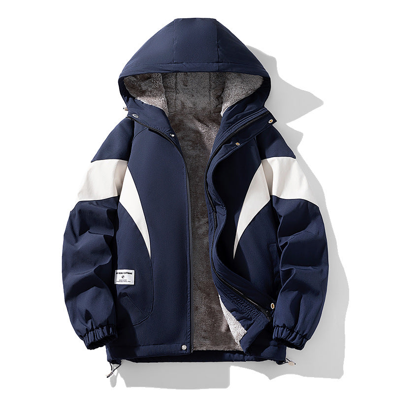 Men's floral pattern polar fleece-lined jacket in dark blue, khaki and fluorescent green – photo 1 of 5