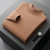 Mock Neck Sweater Men's Knitted Shirt Pure Wool - WOMONA.COM