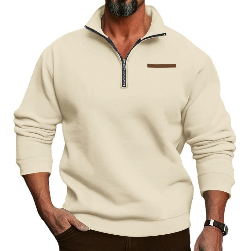 Fleece-lined Half Zipped Stand Collar Sweater