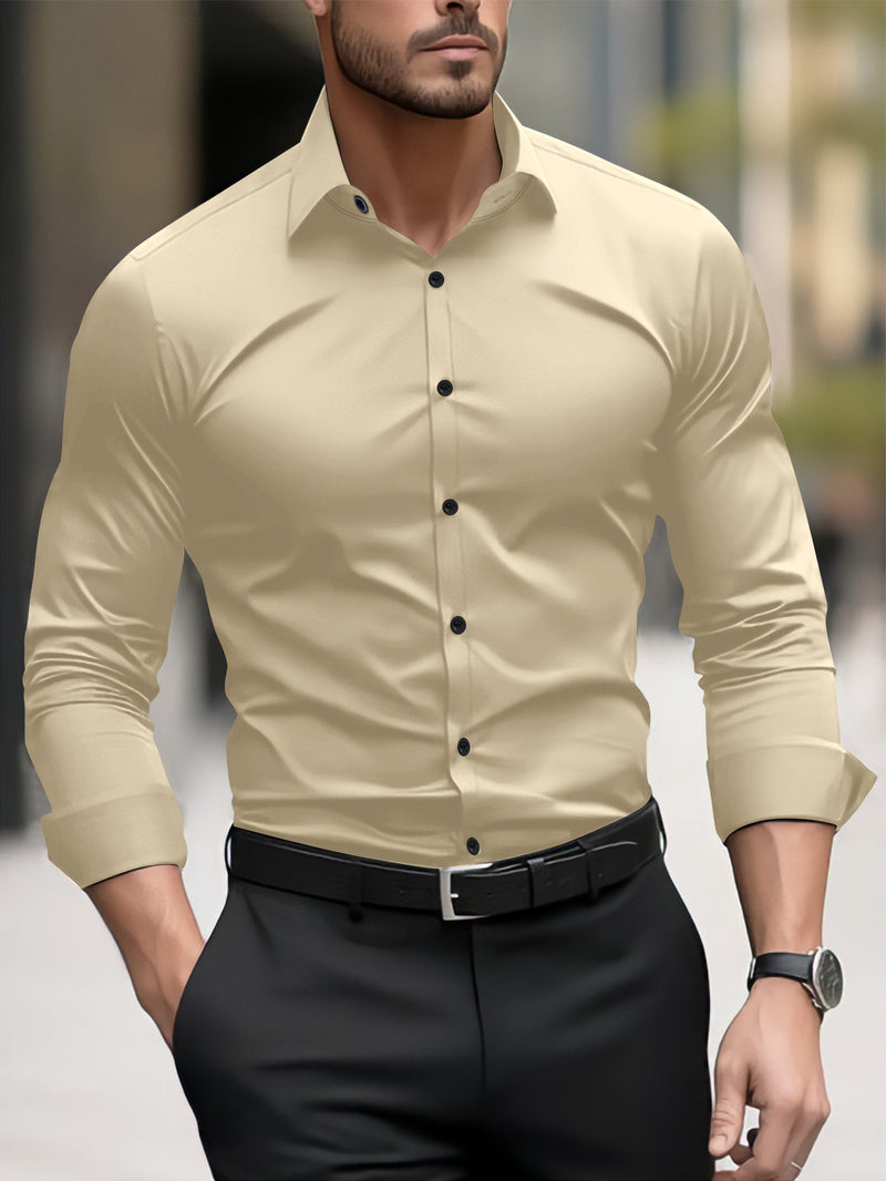 Camisa informal de negocios de manga larga con pigmentos para hombre