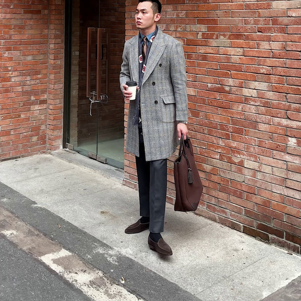 Retro High-quality Wool Plaid Polo Coat - WOMONA.COM