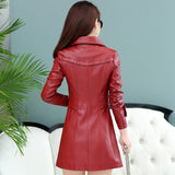 Versatile Leather plus-size mid-length leather jacket - WOMONA.COM