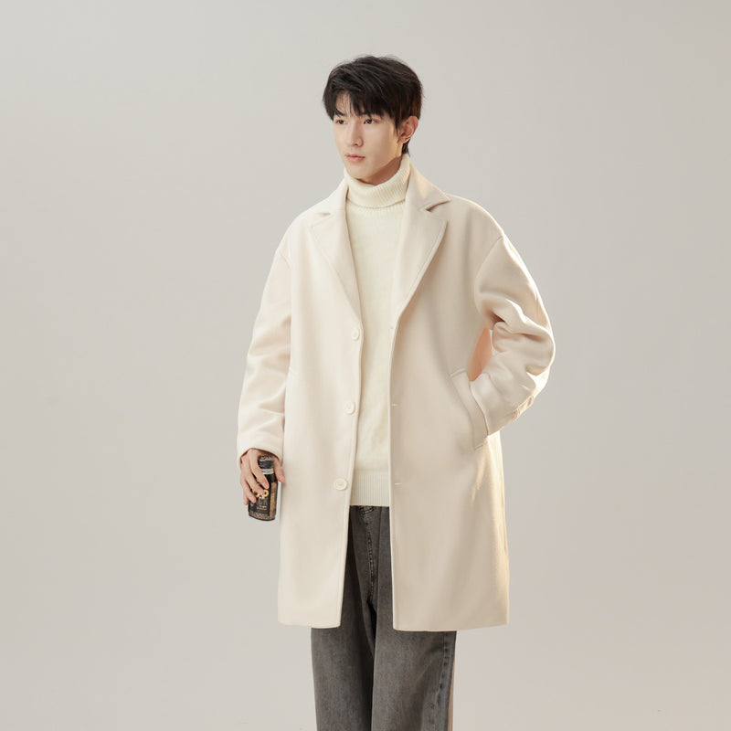 Korean Style Woolen Coat Long Lapel Fashion Solid Color - WOMONA.COM