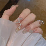 Japanese-style Armor Long Broken Diamond Streamer Fake Nails - WOMONA.COM