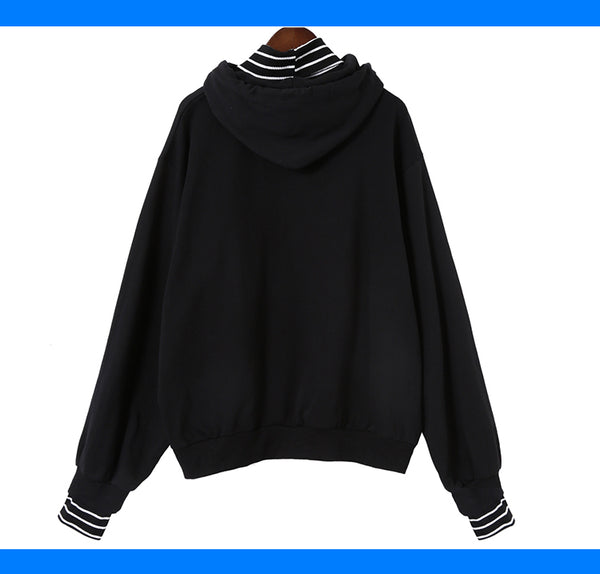 Harajuku striped turtleneck hoodies women