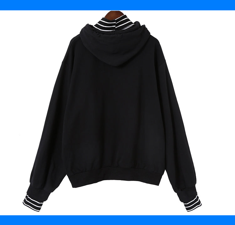 Harajuku striped turtleneck hoodies women - WOMONA.COM