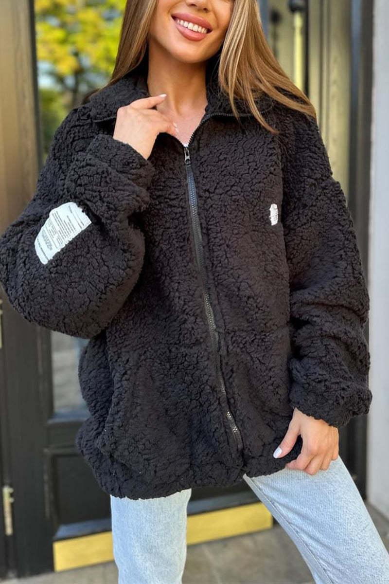 Fashion Lapel Plush Cardigan Coat