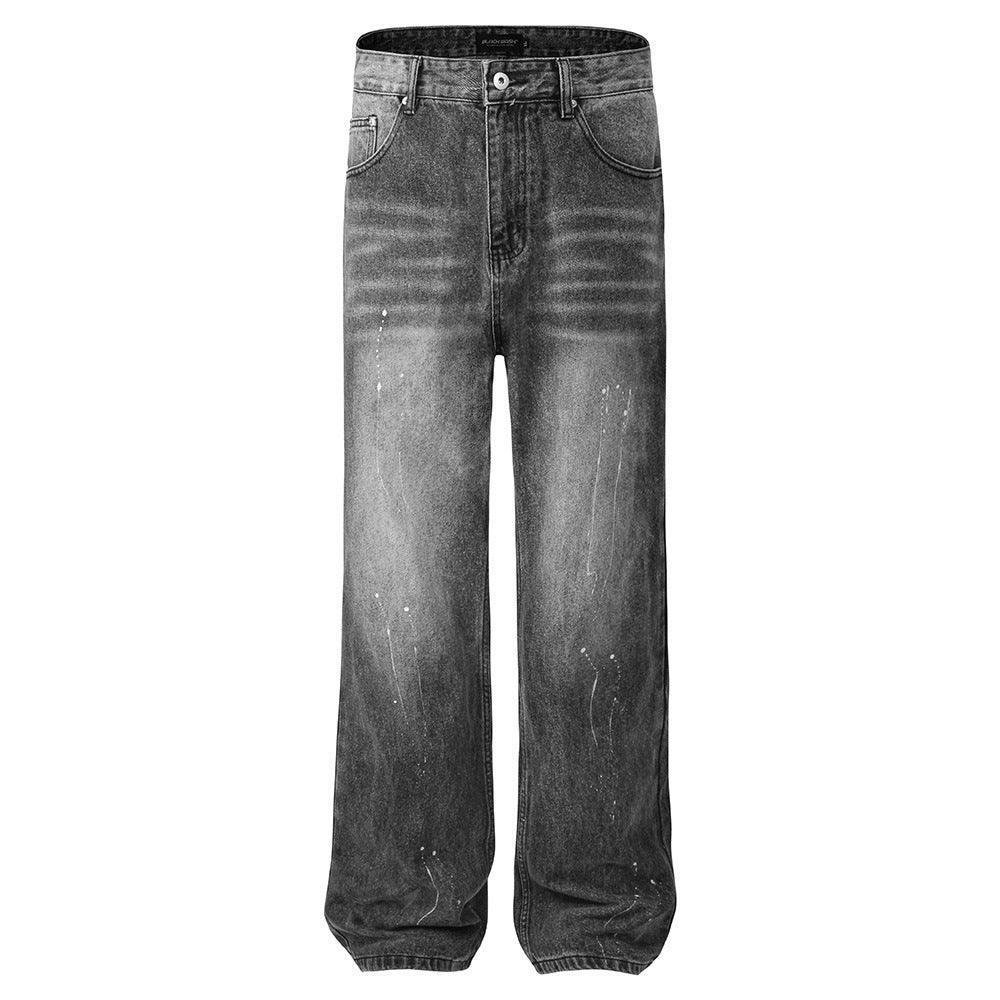 Men's Spray Print Washed Jeans – Black