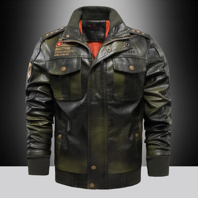 Leather Jacket Men's Stand-up Collar Slim Fit Short - WOMONA.COM