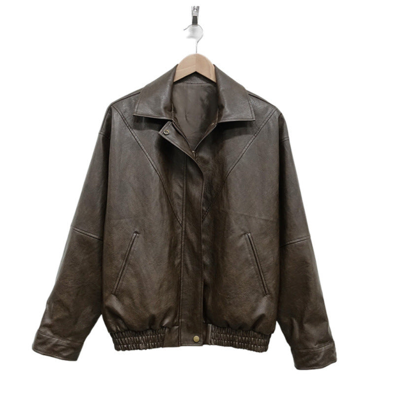 Südkorea Chic Frühen Herbst Retro Hübscher Motorrad Leder Mantel