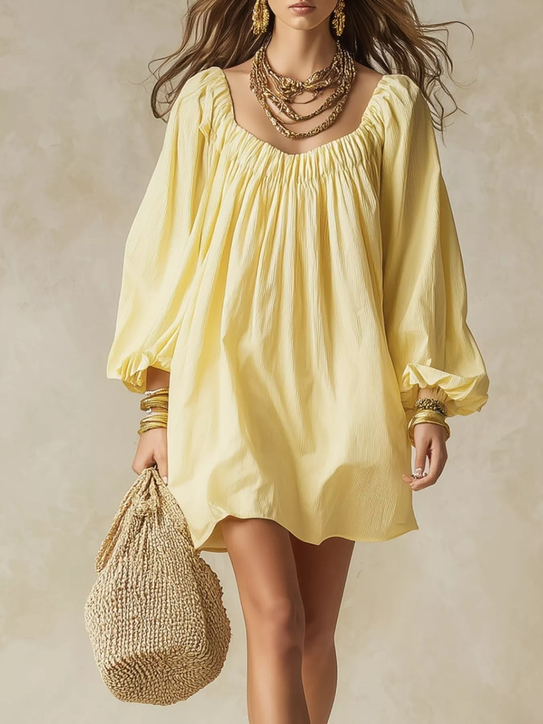 Women's Flowy Balloon Sleeve Mini Dress