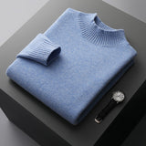 Mock Neck Sweater Men's Knitted Shirt Pure Wool - WOMONA.COM