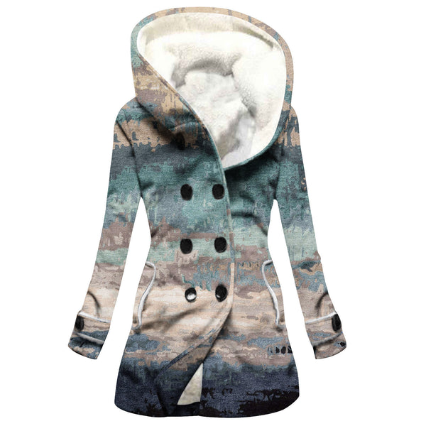 Winter Thickened Imitation Lamb Stitching Floral Hooded