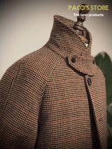 Vintage Gentleman Houndstooth Men's Clothing Woolen Coat