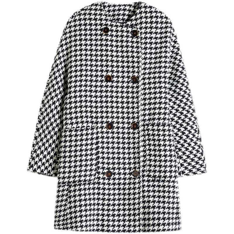 Woolen Plus Size Women's Clothing Houndstooth Coat - WOMONA.COM
