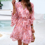 Summer Floral Print Short Sleeves Dress - WOMONA.COM