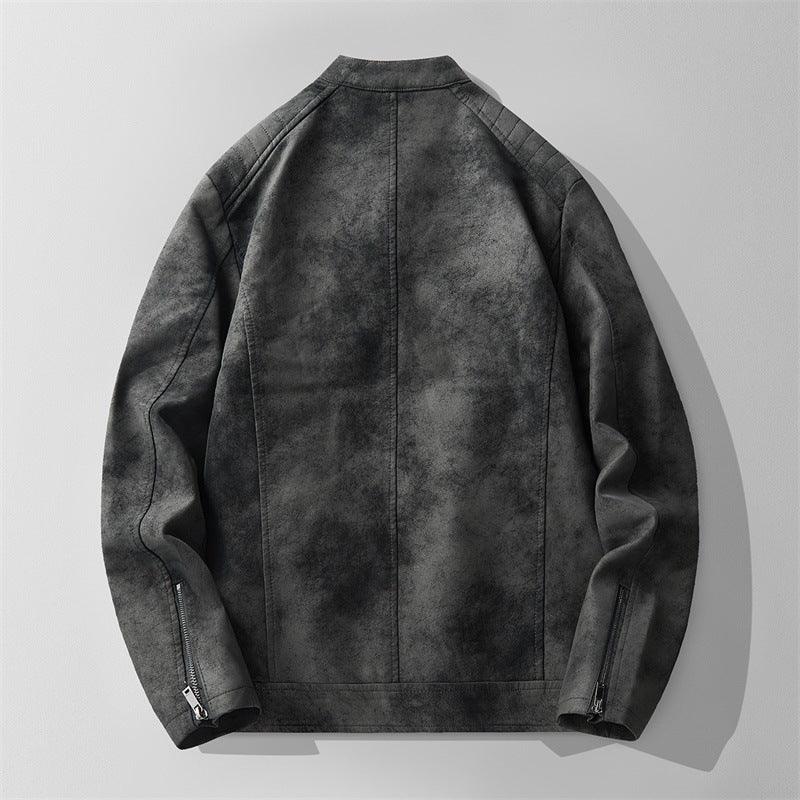 Men's Fleece-lined Stand Collar Leather Jacket