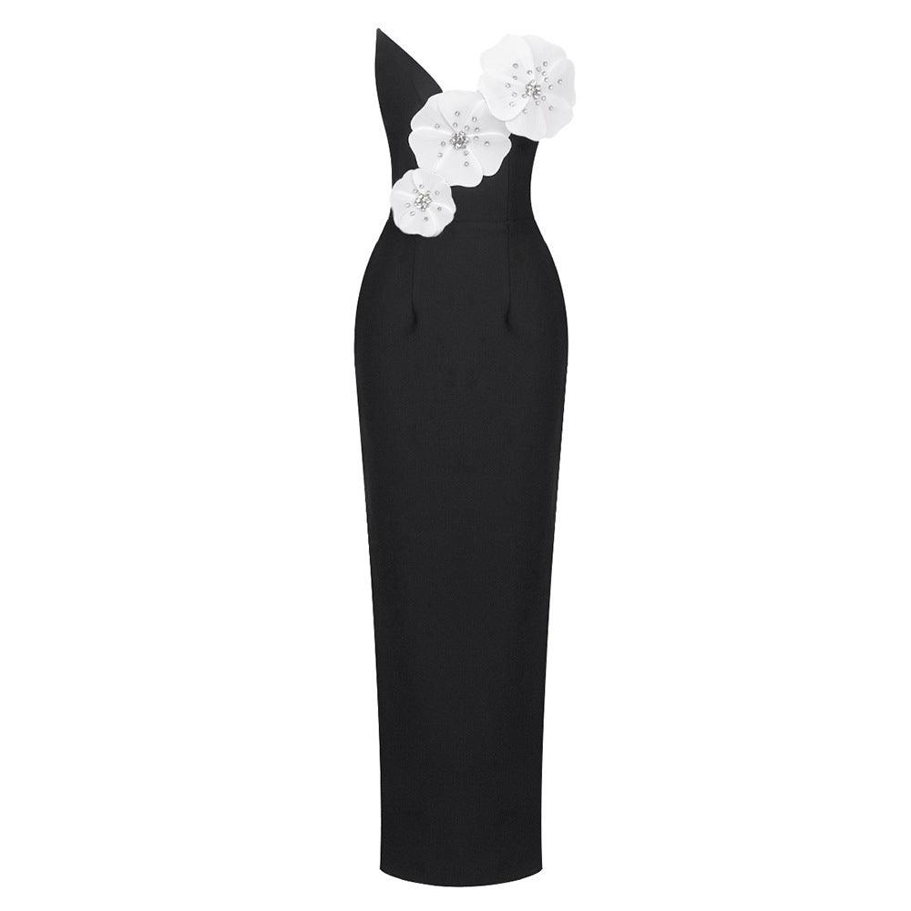 Chest White Exquisite Flower Decorative Dress - WOMONA.COM