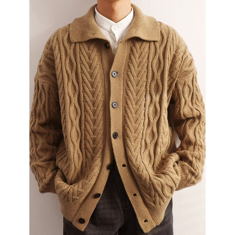 American-style Retro Twist Lapel Sweater For Men - WOMONA.COM