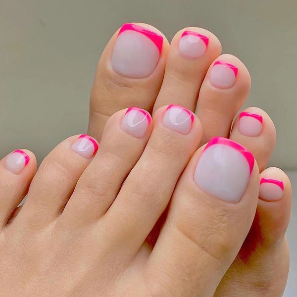 Simple French Rose Red Foot Removable Fake Nails - WOMONA.COM