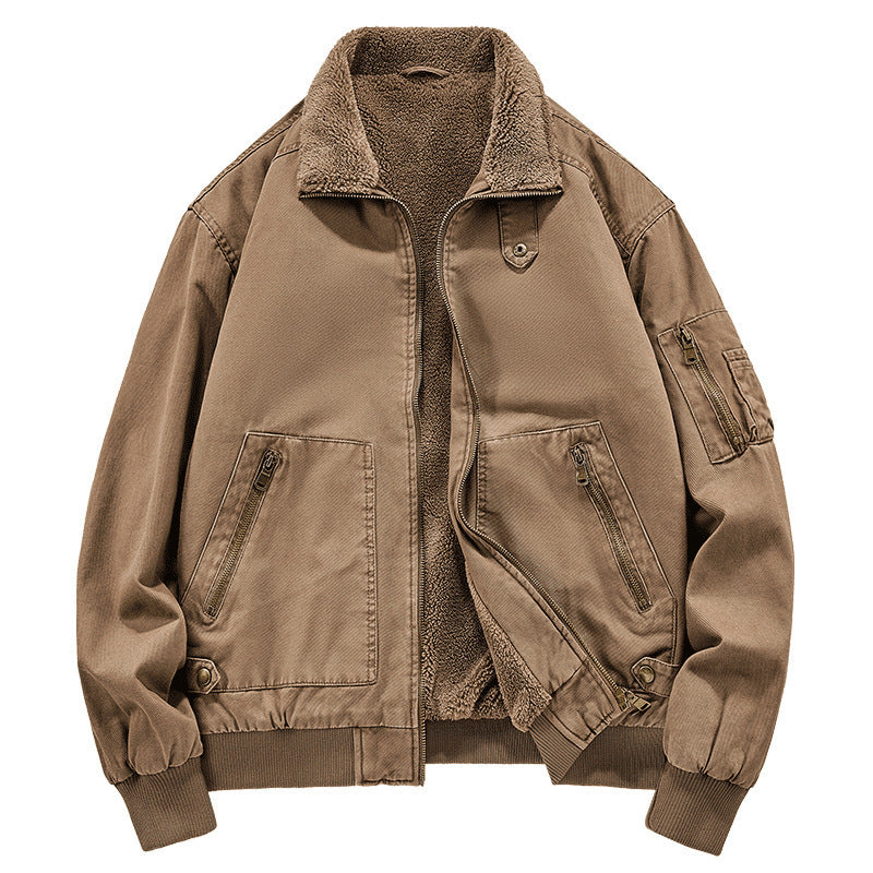 Men's Washed Cotton Fleece-Lined Jacket