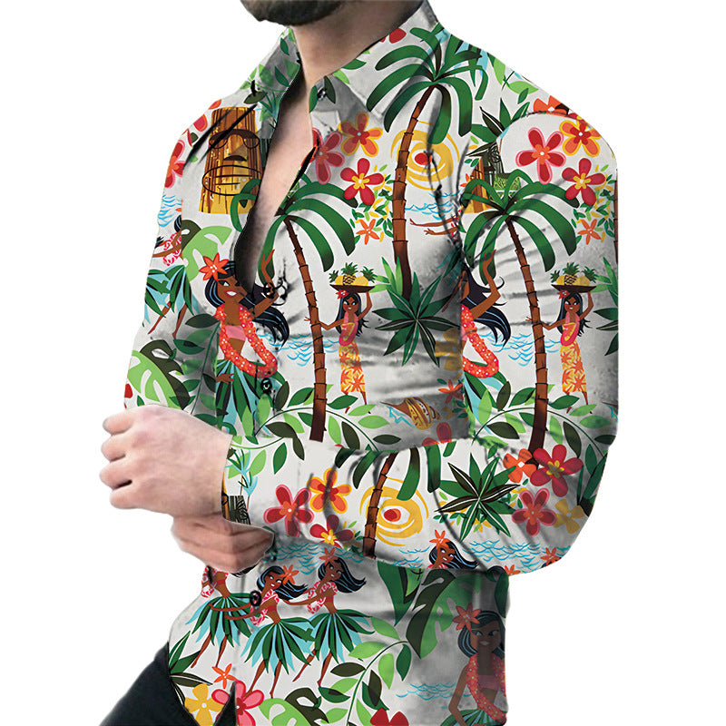 Men's Casual Long Sleeved Large Floral Shirt - WOMONA.COM