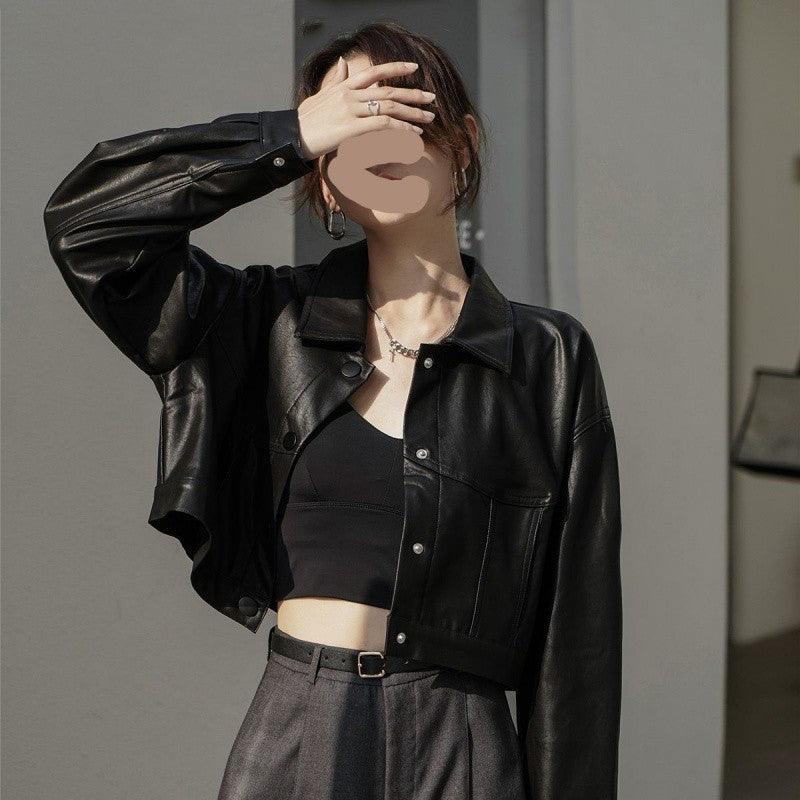Short Leather Jacket New Vintage Women's Fashion - WOMONA.COM