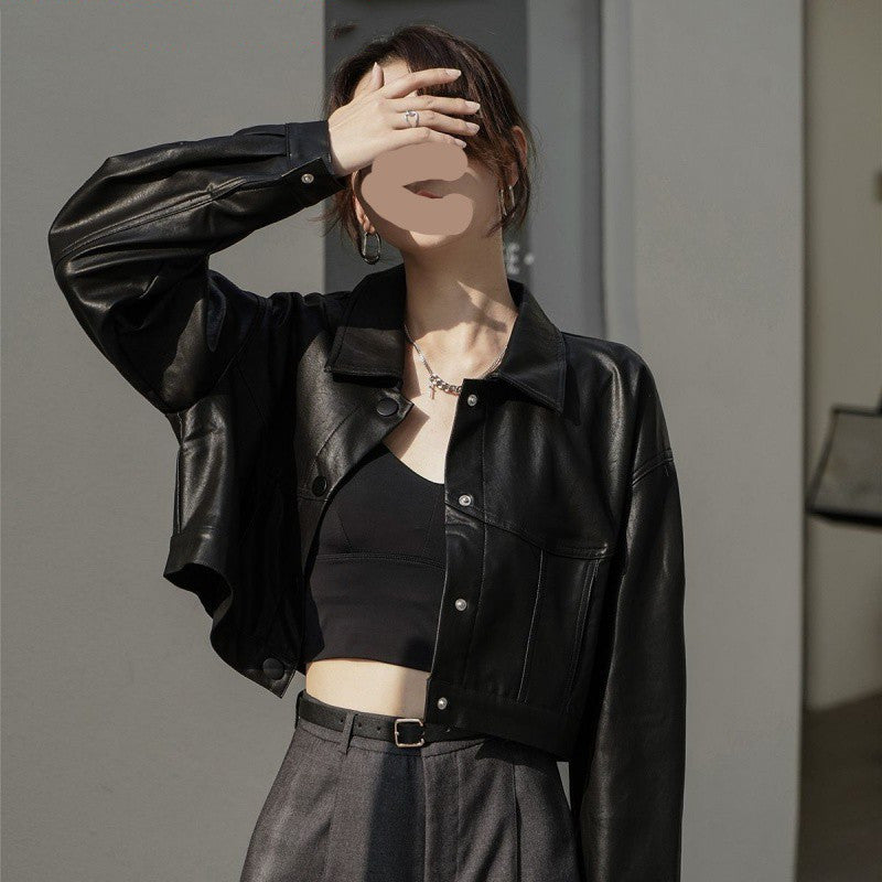 Short Leather Jacket New Vintage Women's Fashion - WOMONA.COM