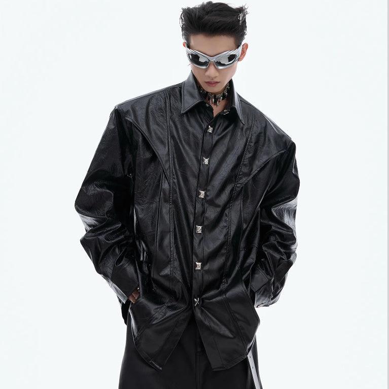 Design Sense Padded Shoulder Long Sleeve Shirt - WOMONA.COM