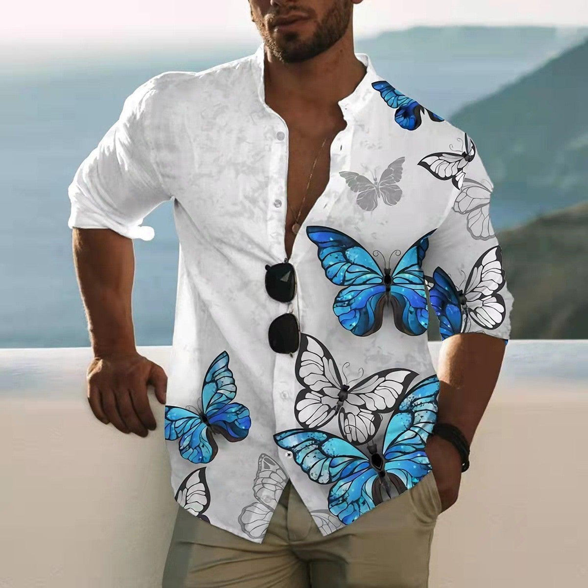 Men's Fashion Printed Long-sleeved Shirt - WOMONA.COM